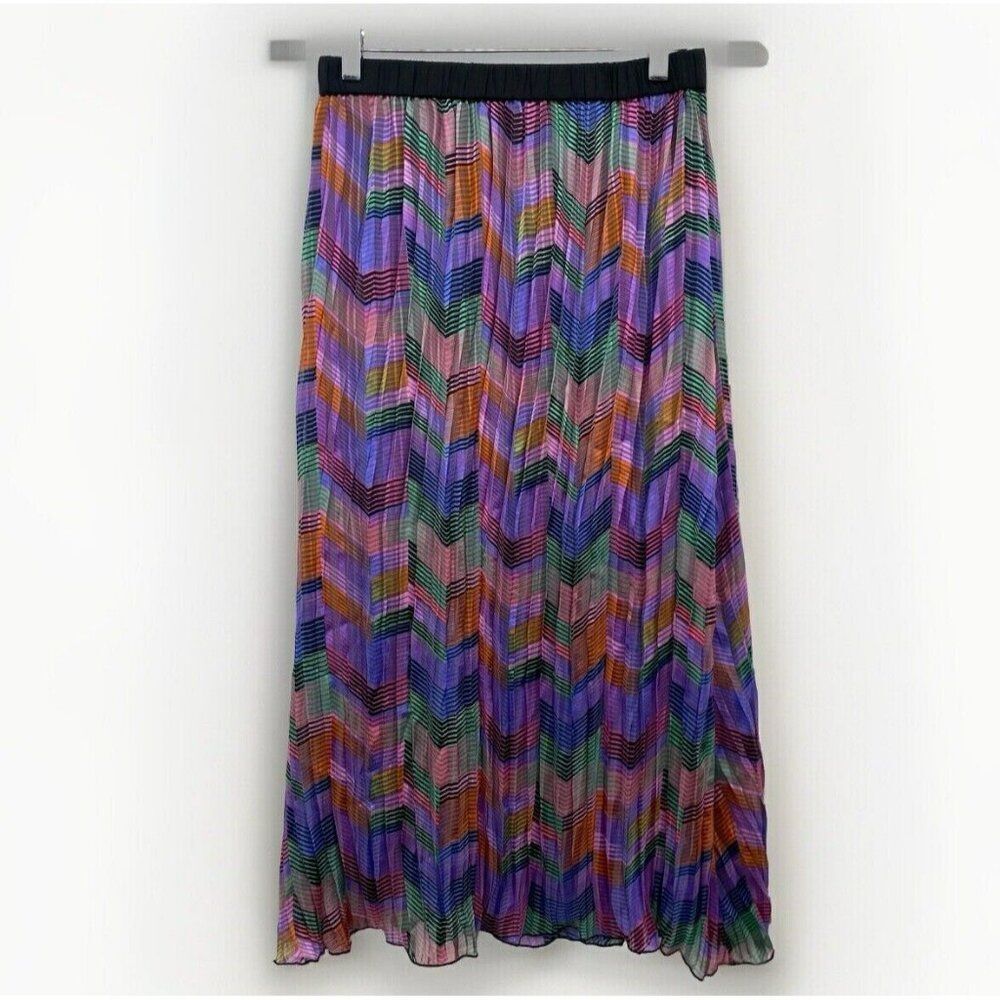 RD + Koko Multicolor Pleated Chevron Maxi Skirt Medium Colorful‎ Flowy Purple